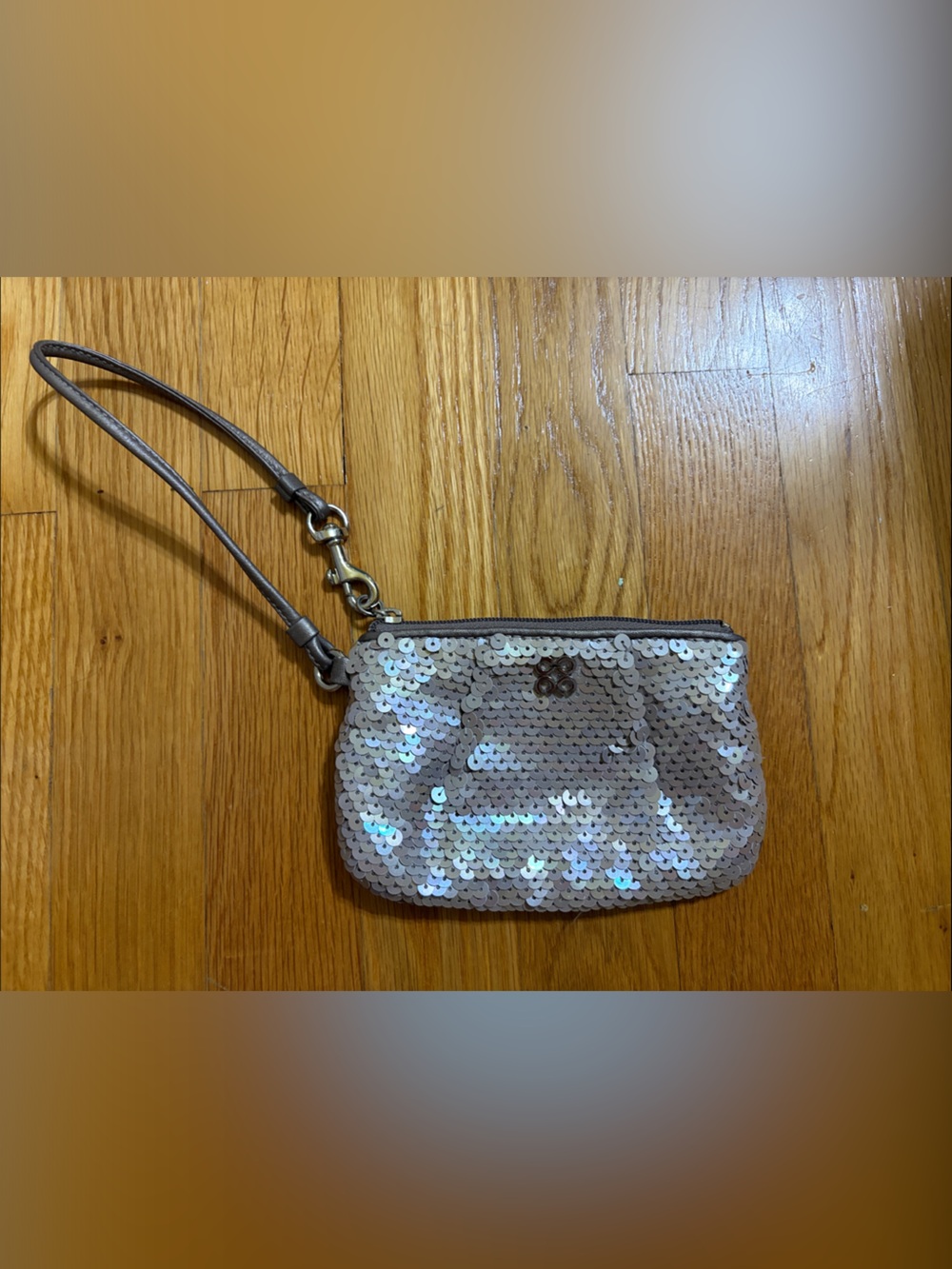 Coach Sequin Wristlet in Iridescent Beige